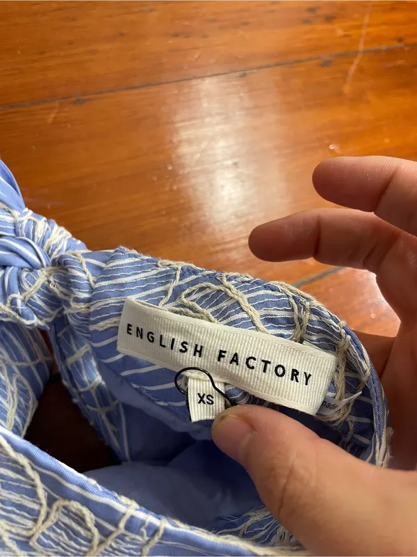 English Factory Blue Striped Embroidered Halter Ruffle Mini Dress Sz XS 🧡🎀 - Image 12