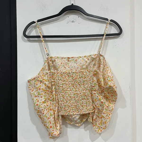 BP Orange Floral Ruched Smocked Crop Top Cami 1X Plus - Image 3