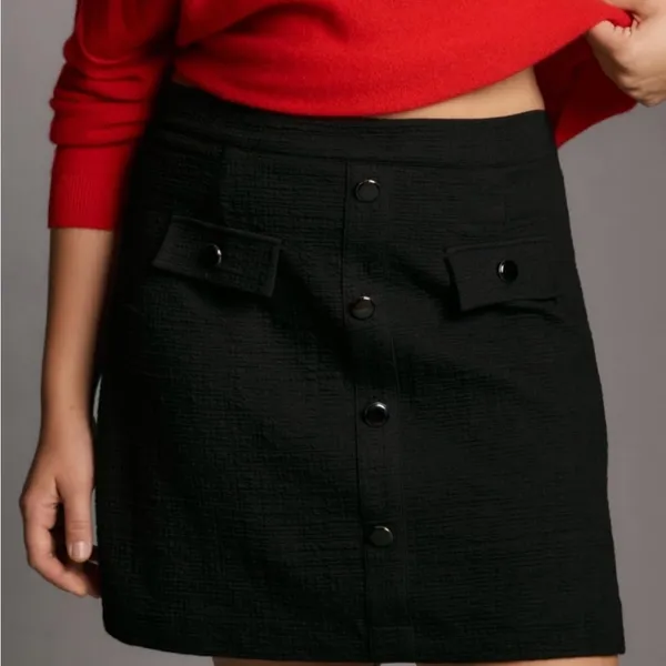 Maeve by Anthropologie Black Textured Tweed Mini Skirt Size XL Twee Career Basic - Image 5