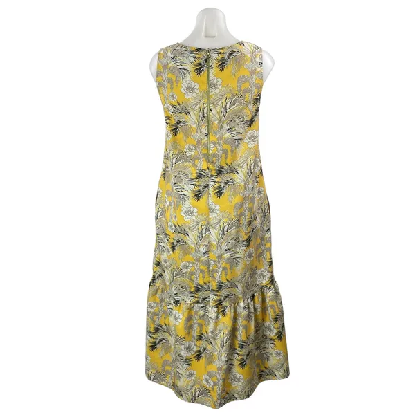 MNG Mango Yellow Floral Sleeveless V Neck Drop Waist Ruffle Midi Skirt Size 4 - Image 3