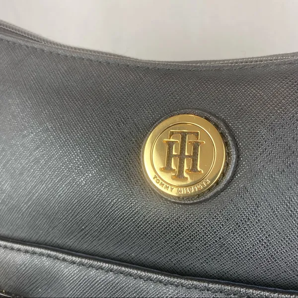 Tommy Hilfiger Black & Gold Zip Top Shoulder Handbag Bag - Image 6