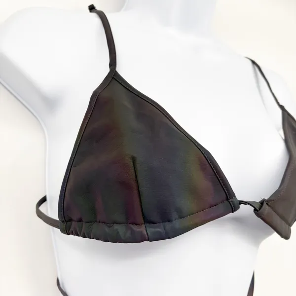 Club Exx Dolls Kill Womens Chrome Iridescent Wrap Triangle Rave Bikini Bra Top L - Image 3