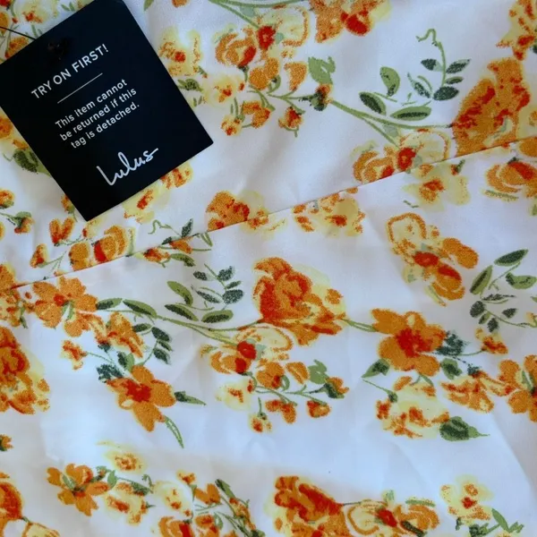 Lulus Day Date Tie Back White Orange Floral Mini Dress Womens Size Large New - Image 11