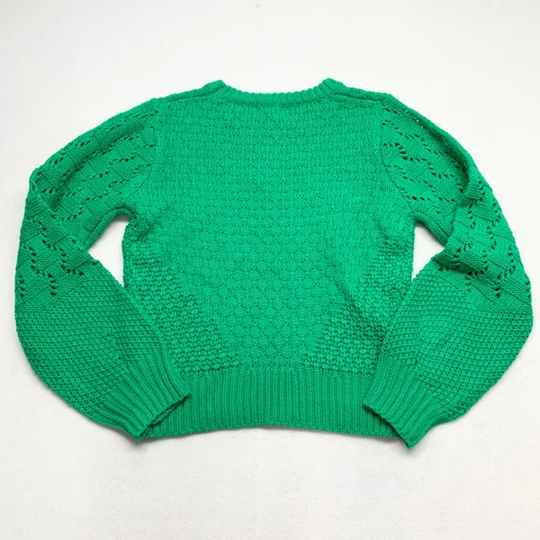 &merci Pointelle‎ Knit Crewneck Sweater Womens Size M Green MSW10084 Chunky - Image 7