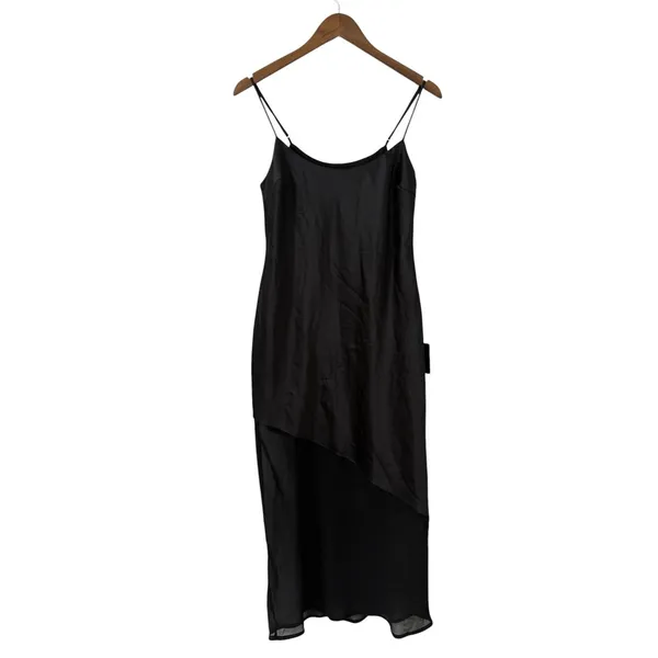 Lulus Drew Black Satin and Chiffon Midi Slip Dress size Medium - Image 5