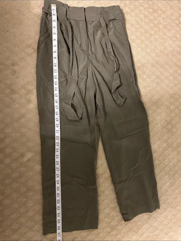 Express Olive Tie-Belt Paperbag Pants, Small - Image 5