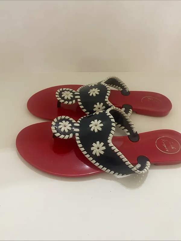 Jack Rogers Red Jelly Thong Embroidered Sandals | 10 - Image 4