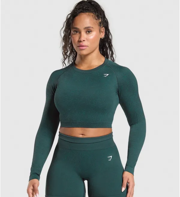 Gymshark Dark Teal Adapt Fleck Seamless Long Sleeve Crop Top - Image 7