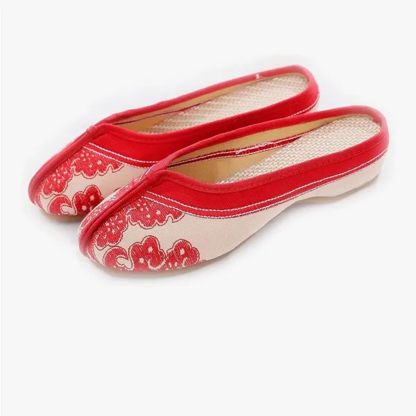 NWOT Red and Cream Embroidered Slip-On Flats - Image 2