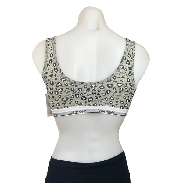 NEW Calvin Klein Gray Leopard Cheetah Animal Print Waistband Sports Bra Top Sz M - Image 3