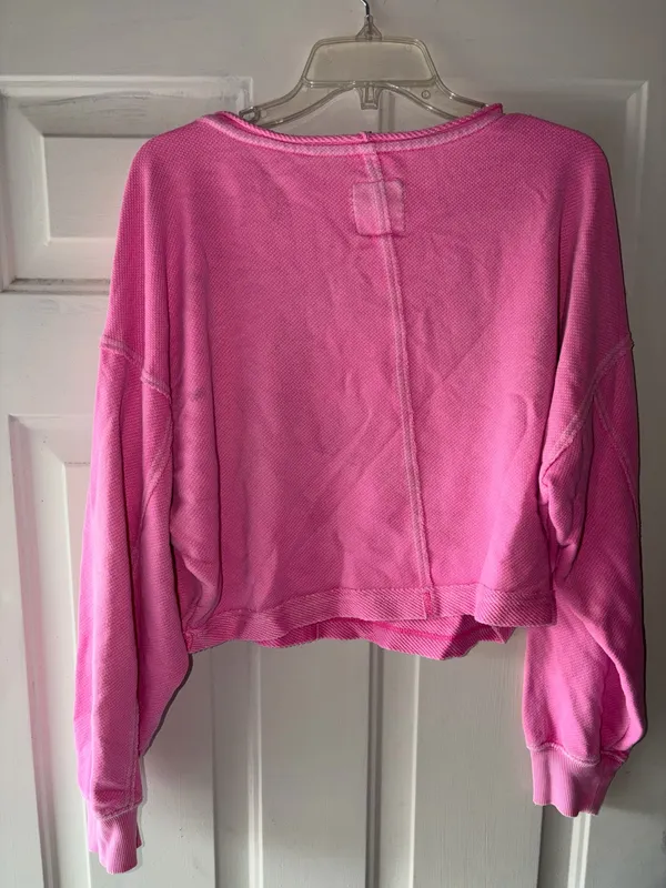 Aerie Beach Party Cropped Sweatshirt Women Sz S Neon Pink Oversized Boho - Image 2