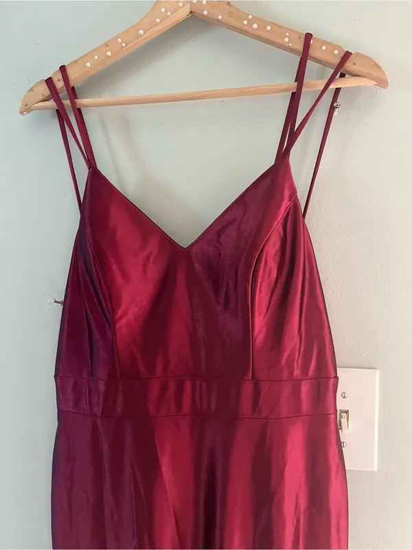 David's Bridal Women's Satin V-Neck Slip Dress - Burgundy - Image 2
