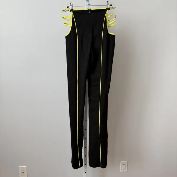 I.AM.GIA sz S Lucid Pant Black Neon Yellow Cut Out Strappy Flare‎ Rave Y2K - Image 11