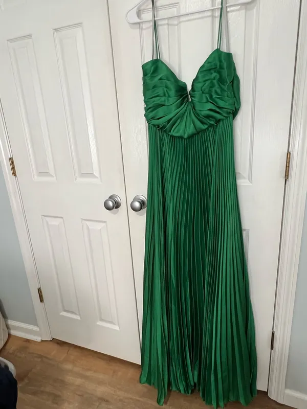 ML Monique Lhuillier Hammered Satin Charmeuse Pleated Gown - Image 3
