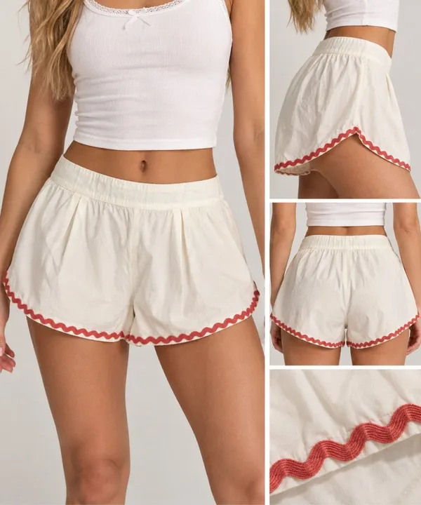 Free People White Ric Rac Trim Shorts M Coquette Boho Cotton - Image 2