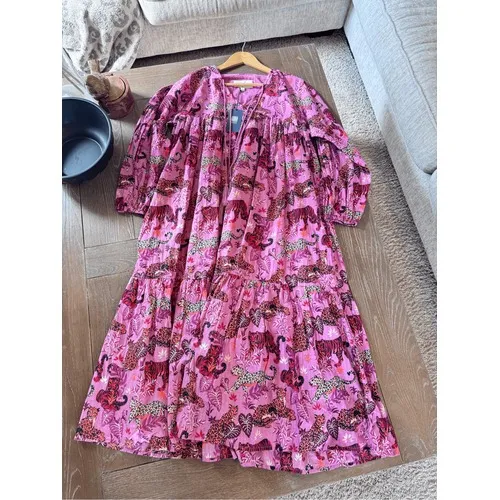 Printfresh Tiger Leopard Print Midi Dress Womens Pink Small - Image 7
