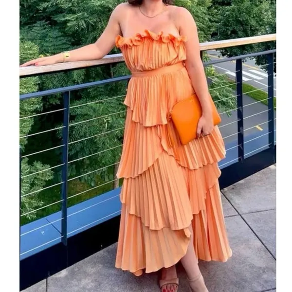 AMUR Orange Janey Tiered Ruffle Strapless Midi Pleated Fully Lined Dress size 6 - Image 7