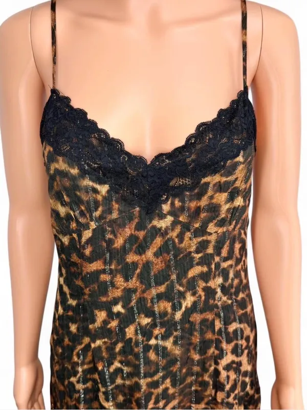 GUESS Leopard Print Slip Dress with Lace Trim - Image 2