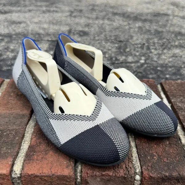 Rothy's The Flat Round Cap Toe Plaid Blue Halo Limited Edition Ballet Shoes 7 - Image 2