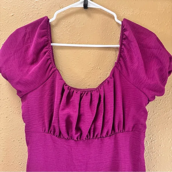 Lily Rose Womens Ruched Bust Puff Sleeve Tie Back Mini Dress Berry Purple Small - Image 2