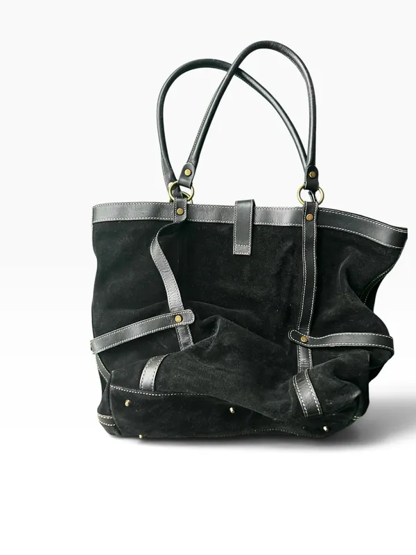 Vintage Nordstrom Brand Black Suede Leather Shoulder Tote Made in Italy - Image 3