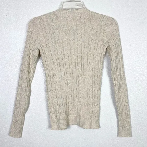 Charter Club Ivory & Gold Cable Knit Sweater - Image 2