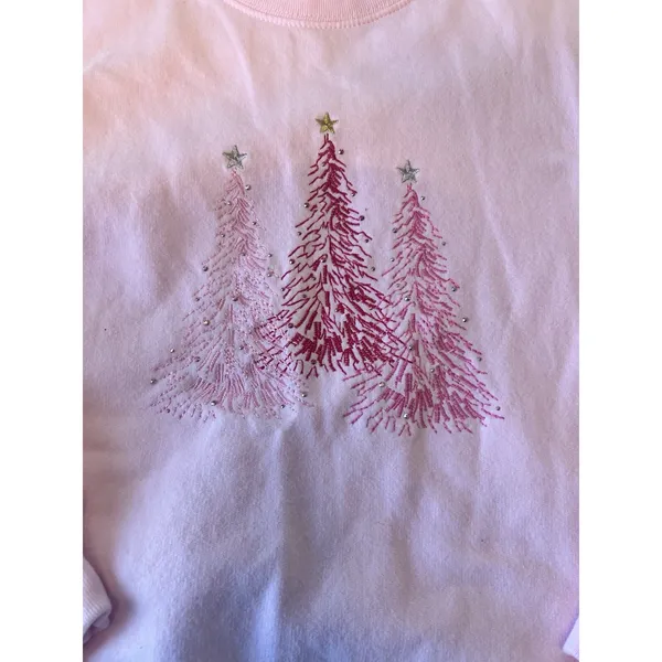 M&C Sportswear‎ Pink Christmas Tree Embroidered Sweatshirt Mock Neck Small - Image 2