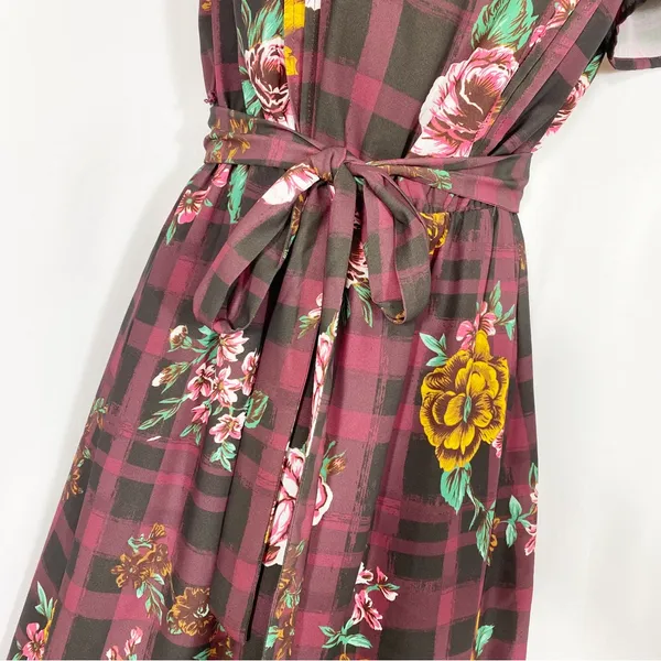 ModCloth Burgundy Floral Buffalo Check Joyfully Poised Collared A-Line Dress - Image 8