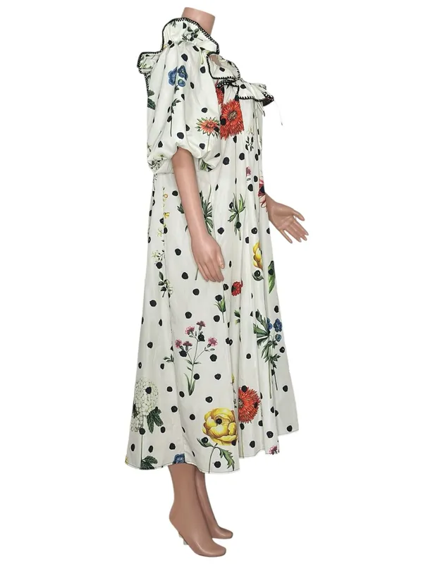 NEW ZOCO. Good Luck Puff Sleeve Dress, Polka Dot Floral, Large - Image 6