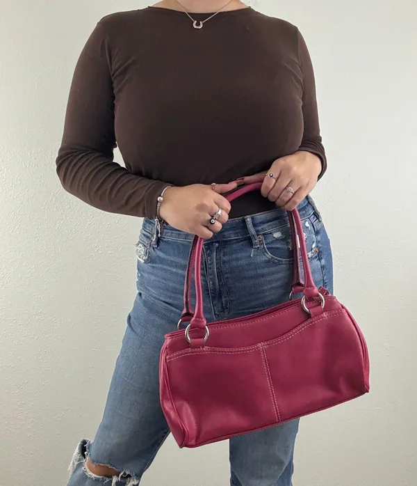 CRAZY HORSE Vintage 90s Y2K Hot Pink Faux Leather Barbiecore Shoulder Bag Purse - Image 2
