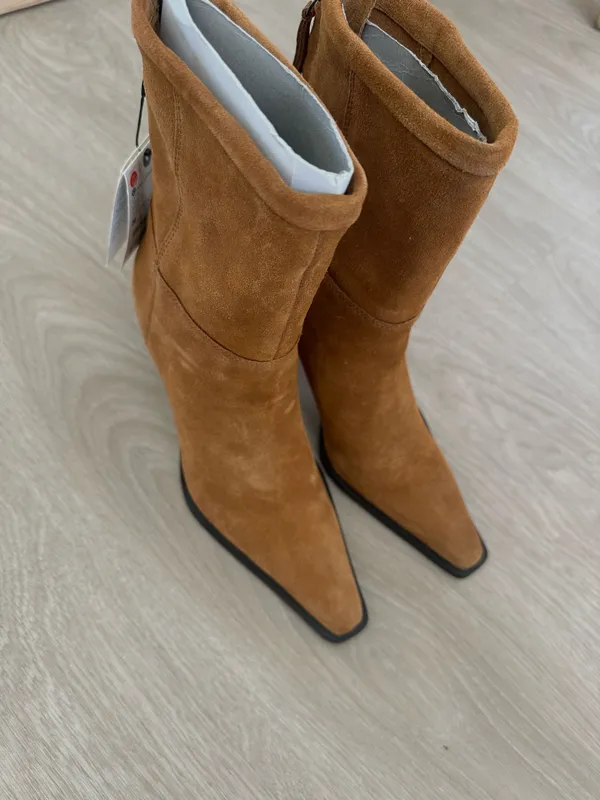 suede tan camel heeled ancle boots heels - Image 7