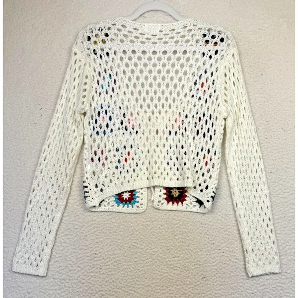 Luna‎ Ivy Cardigan Sweater Womens Medium Crochet Granny Square Boho Hippie Indie - Image 2