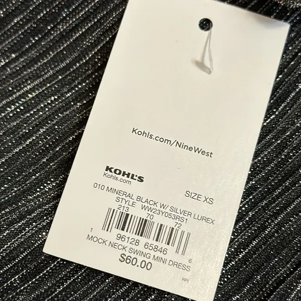 Nine West Mock Neck Swing Mini Dress Mineral Black‎ Silver Lurex XS WW23Y053RS1 - Image 6