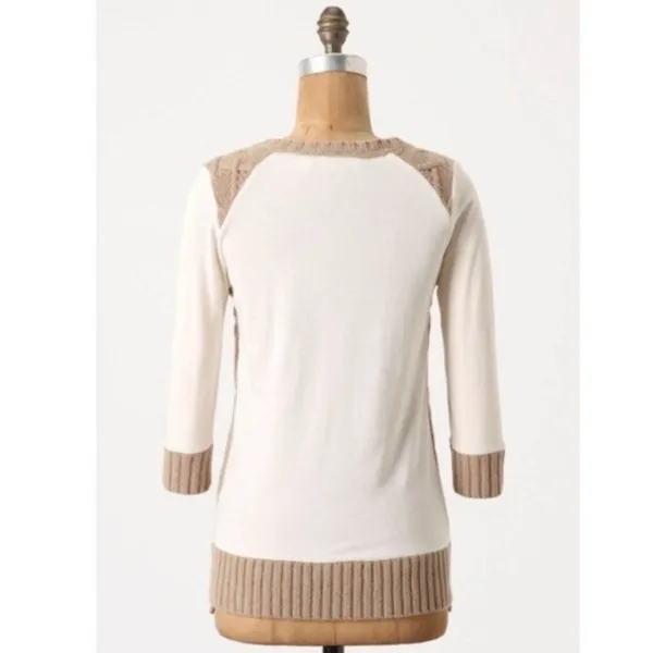 Anthropologie PILCRO Dually Clad Twofer Sweater Top Brown Wool Cable Knit M - Image 6
