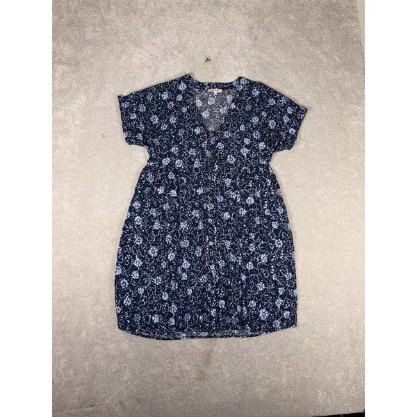 Madewell Alexandra Button-Front‎ Mini Dress blue floral S Pockets - Image 4