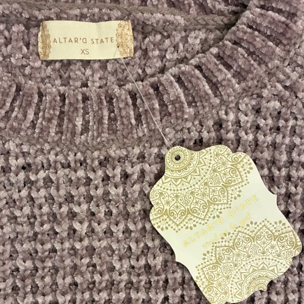 Altar'd State Nirvana Mauve Chenille‎ Waffle Knit Balloon Sleeve Sweater XS - Image 2