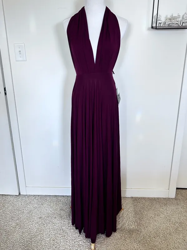 NWT Lulus Burgundy Tricks of the Trade Taupe Convertible Maxi Dress Size Small - Image 3