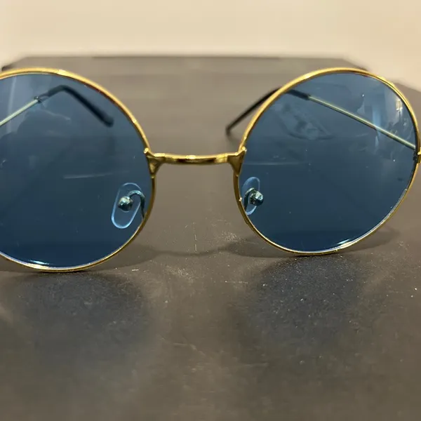Round Gold Frame Sunglasses with Blue Lenses - Image 3