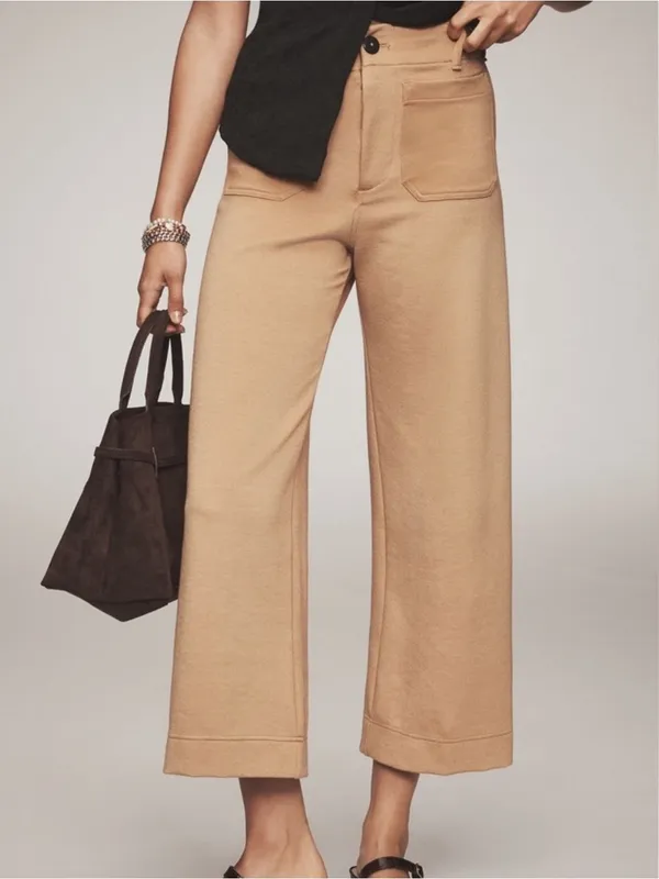 Anthropologie Maeve The Colette Knit Crop Wide-Leg Pants Size 28 True Camel Tan - Image 8