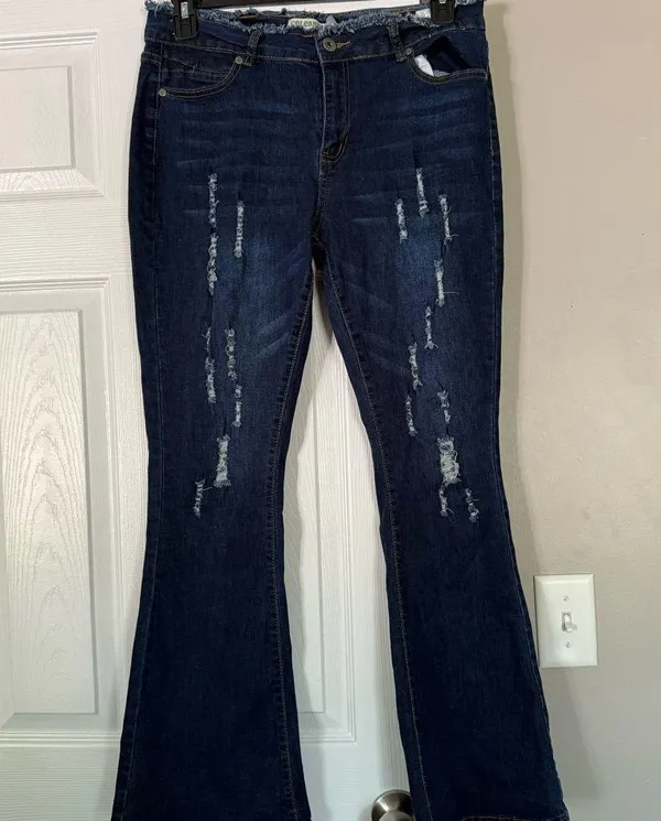 Celebrity Ace Ribbed Y2K Denim Jeans Bell Bottom Flare - Image 2