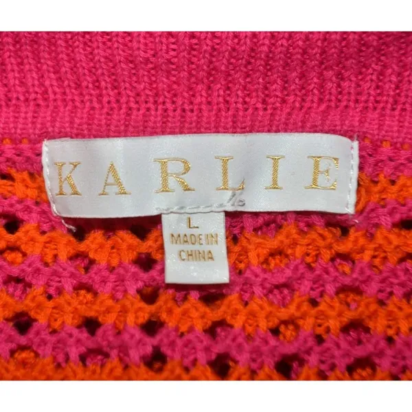 Boutique Color Block Crochet V-neck Top by KARLIE Ladies L Crop Casual Cotton - Image 7