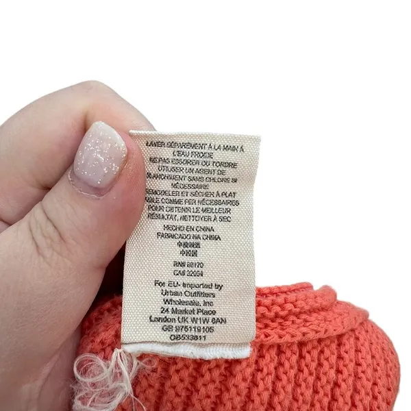 Free People La Brea Sweater V-Neck Ribbed Cuffed‎ Sleeve Coral Orange Size Large - Image 14