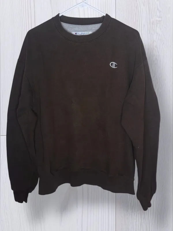CHAMPION Eco Fleece Dark Brown Embroidered C Logo Crewneck Pullover - Image 3
