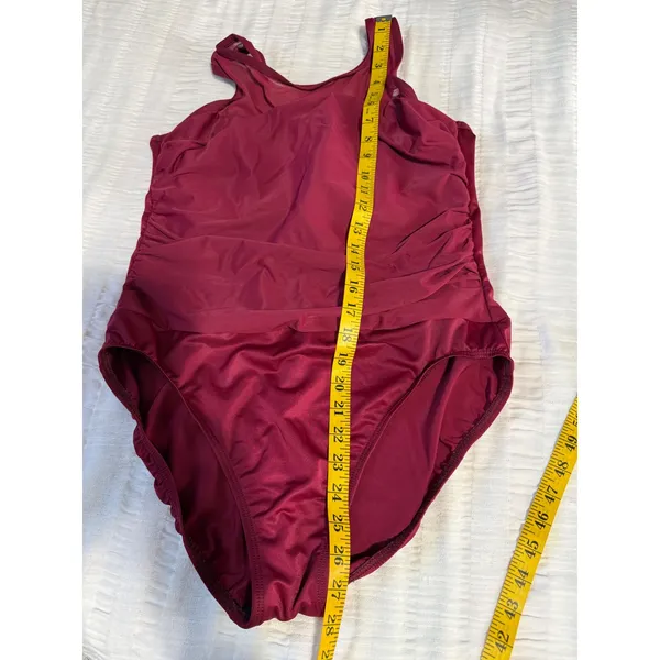 Miraclesuit Rendezvous One Pc‎ Swimsuit Burgundy Mesh High Neck Tummy Control - Image 8