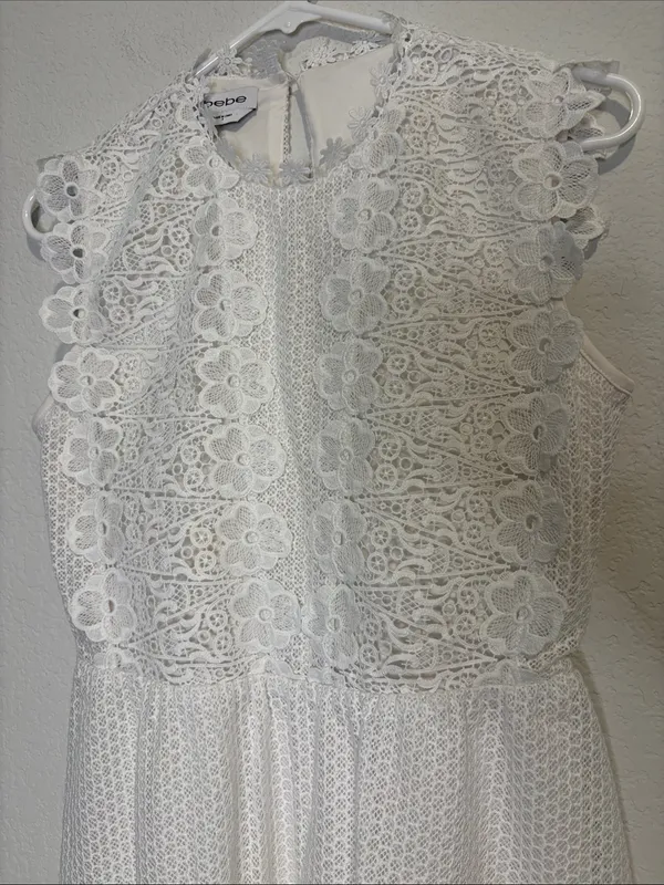 bebe white Lace Floral Sleeveless Dress 4 - Image 3