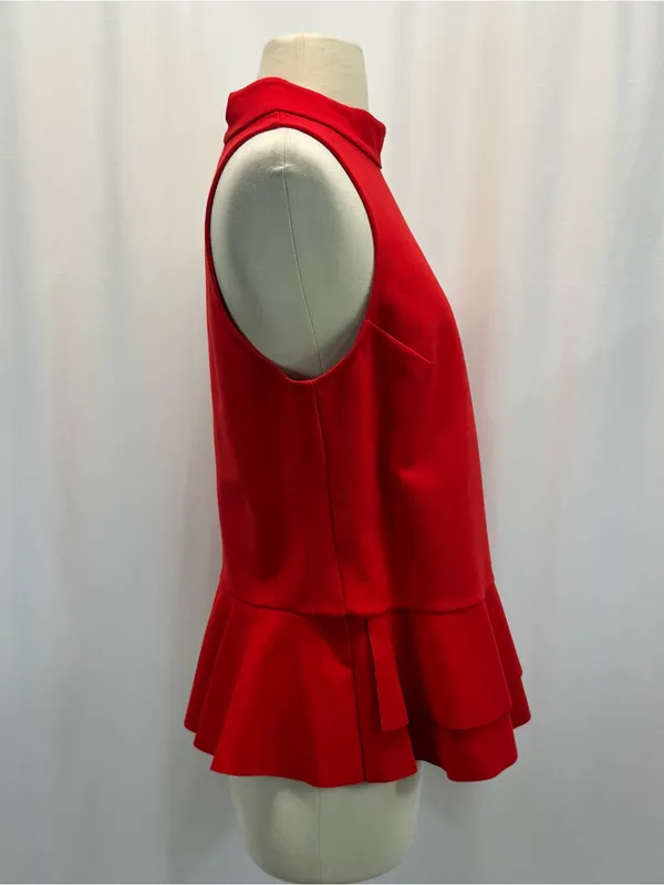 Anthropologie Tomato Red Mock Neck Sleeveless Peplum Blouse Tank M Preppy - Image 8