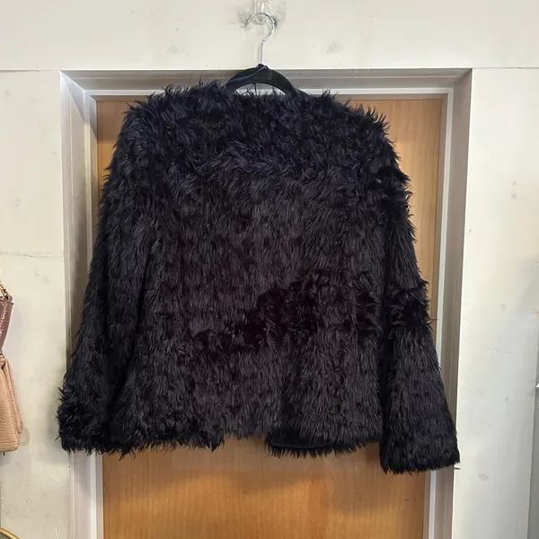 Zara Basic Faux Fur Shaggy Navy Jacket w Pockets Eye and Hook Closure - size S - Image 3