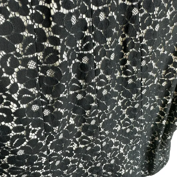 Talbots Black Floral Lace Overlay 3/4 Sleeve Crew Neck Line Button‎ Up Blazer 14 - Image 4
