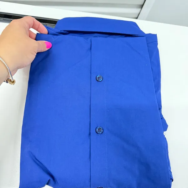 Womens Royal Blue Button Up Long Sleeve Collared Blouse Office Work Shirt size L - Image 4