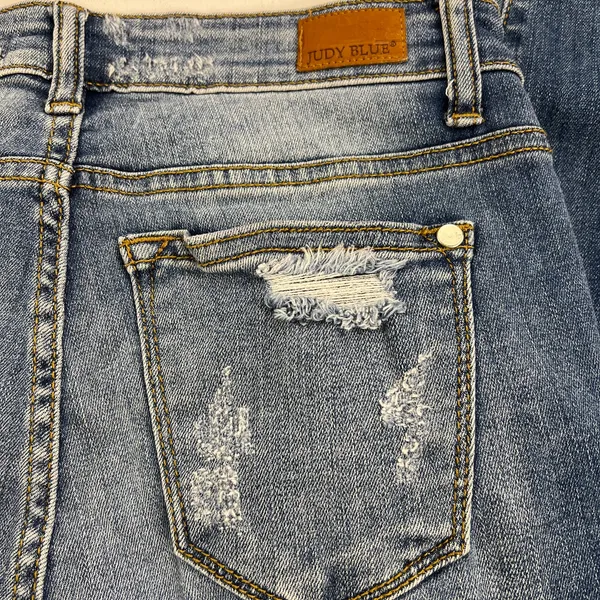 Judy Blue Mid Rise Skinny Fit Distressed Jeans Leopard Insets 8265MD Size 5/27 - Image 11